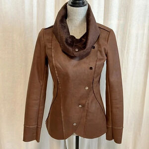 Shearling Faux Fur Jacket Brown, Size S